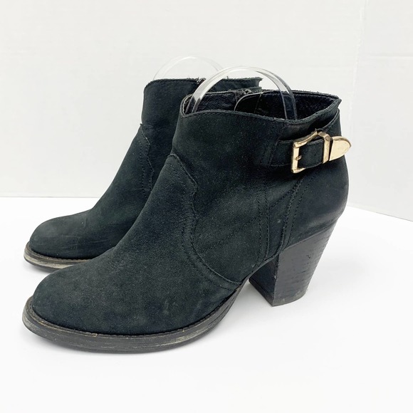 Aerosoles Black Suede Ankle Booties SZ 7.5 Buckle - Picture 1 of 6
